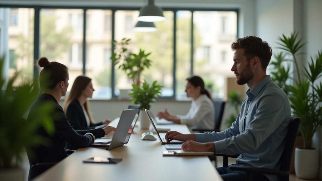 Espace de travail Flux Profond avec équipe concentrée
