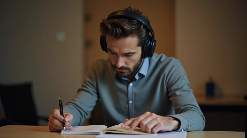 Personne au bureau portant un casque anti-bruit pour une concentration profonde